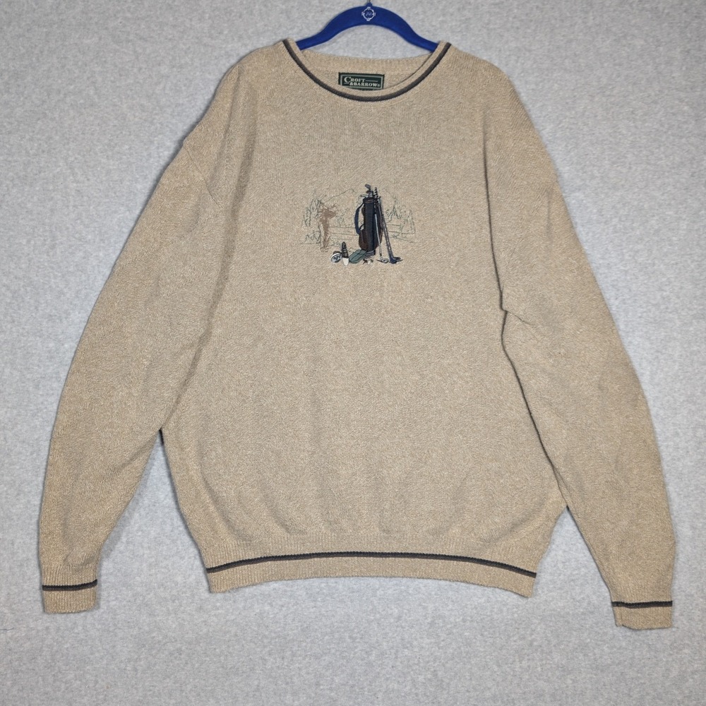 Croft & Barrow Sweater Mens XL Beige Golf Embroidered Vintage USA Dadcore Retro